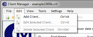 Client Manager edit menu.