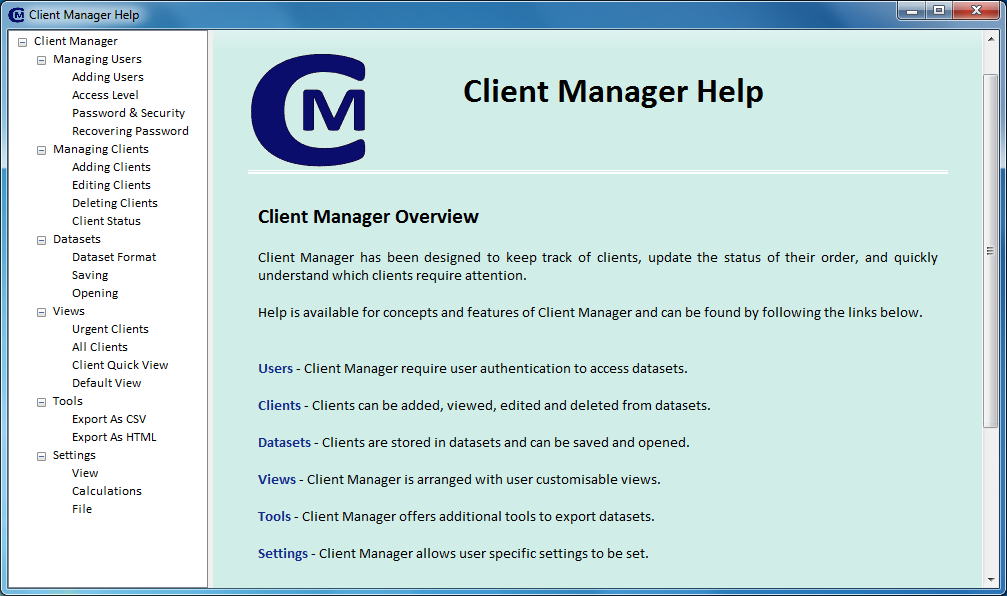 Client Manager help file.