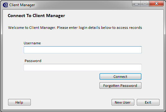 Client Manager login screen.